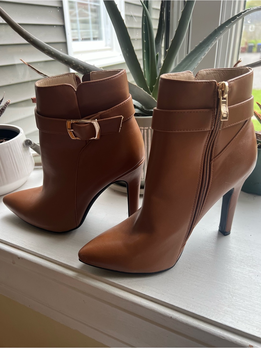 Women's Brown Pointed-Toe High Heel Ankle Boots